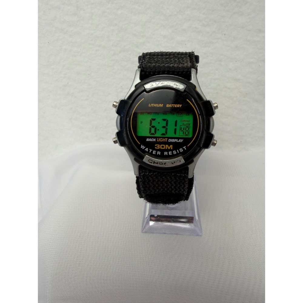 Digital Sports Watch Black Nylon Strap 30M Water Resist Back Light Alarm Chrono